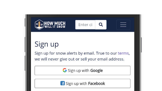 sign-in screen with Google & Facebook
