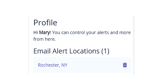 Profile screen showing alert locations